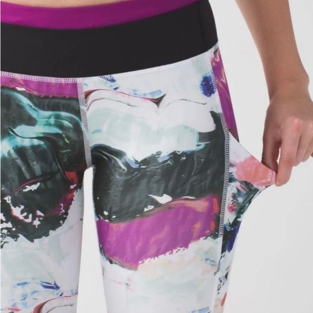Lululemon Pink/Green Abstract Side Pocket Full Length Leggings